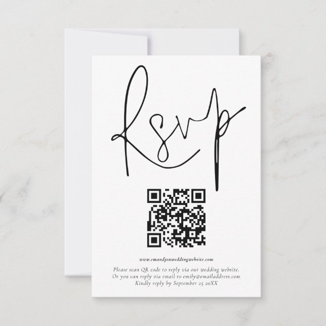 Convite RSVP de Casamento de Script de Código QR de Orçame (Frente)