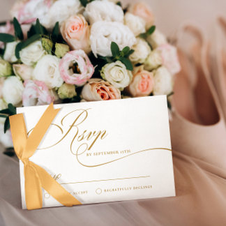Convite RSVP de Casamento de Script Dourado Elegante Simpl