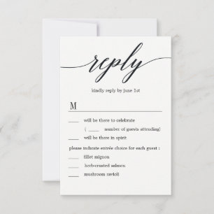 Convite RSVP de Casamento de Script Moderno com Opções de 