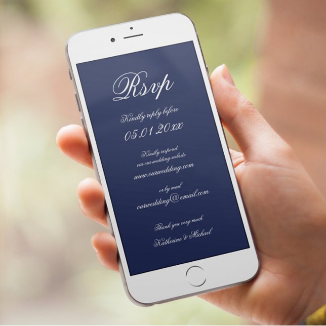 Convite RSVP de Casamento Digital Azul Mínimo Elegante (Criador carregado)