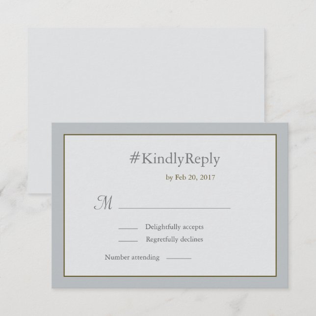 Convite RSVP de casamento do ouro azul pálido personalizad (Frente/Verso)