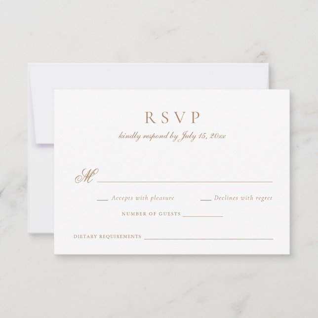 Convite RSVP de Casamento Dourado do Script de Caligrafia  (Frente)