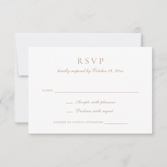 Convite RSVP de Casamento Dourado do Script de Caligrafia  (Frente)