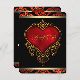 Convite RSVP de Casamento Dourado e Preto Vermelho