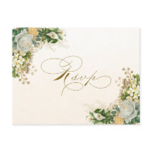 Convite RSVP de Casamento Dourado Floral Branco El