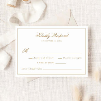 Convite RSVP de Casamento Dourado Tradicional para Caligra
