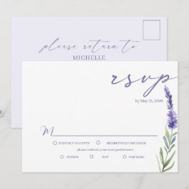 Convite RSVP de Casamento Elegante de Aquarela da lavanda