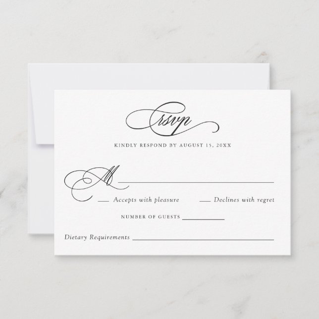 Convite RSVP de Casamento Elegante de Script de Caligrafia (Frente)