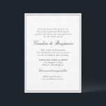 Convite RSVP de Casamento Elegante de Script de Fronteira<br><div class="desc">Convite para Casamento Elegante de Script Clássico Tradicional de Na moda com Limite Estreito em Detalhes de RSVP em Preto e Online</div>