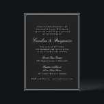 Convite RSVP de Casamento Elegante de Script Preto Clássic<br><div class="desc">Convite para Casamento Elegante de Script Clássico Tradicional Formal com Texto Branco em Plano de Fundo Negro,  Borda Estreita e Detalhes de RSVP Online</div>