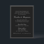 Convite RSVP de Casamento Elegante de Script Preto Clássic<br><div class="desc">Convite para Casamento Elegante de Script Clássico Tradicional Formal com Texto Branco em Plano de Fundo Negro,  Borda Estreita e Detalhes de RSVP Online</div>
