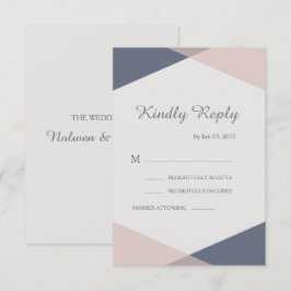 Convite Rsvp de casamento elegante geométrico rosa e azul