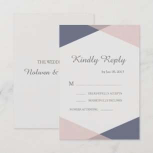 Convite Rsvp de casamento elegante geométrico rosa e azul