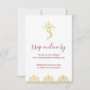 Convite RSVP de Casamento Elegante Red & Dourado Ganesha &
