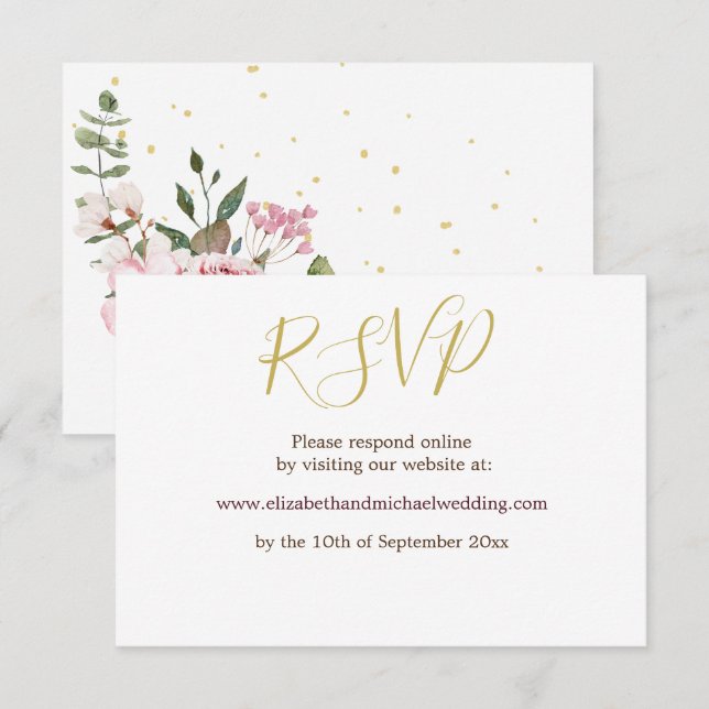 Convite RSVP de casamento elegante rosa floral  (Frente/Verso)