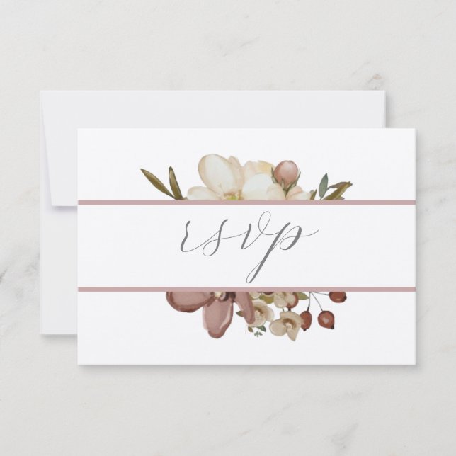 Convite RSVP de casamento em aquarela boho rosa e neutro (Frente)