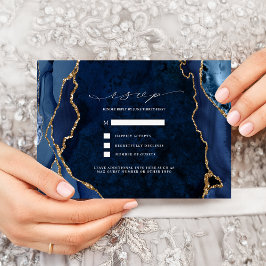 Convite RSVP de casamento em mármore naval e ágata dourada