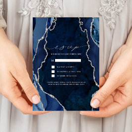 Convite RSVP de casamento em mármore naval e ágata pratead