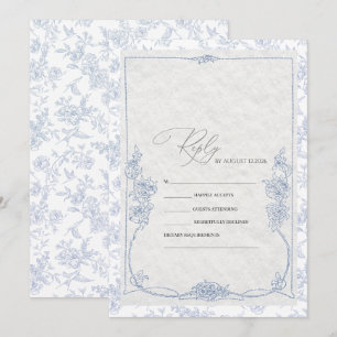Convite RSVP de casamento em toile floral francês azul poe