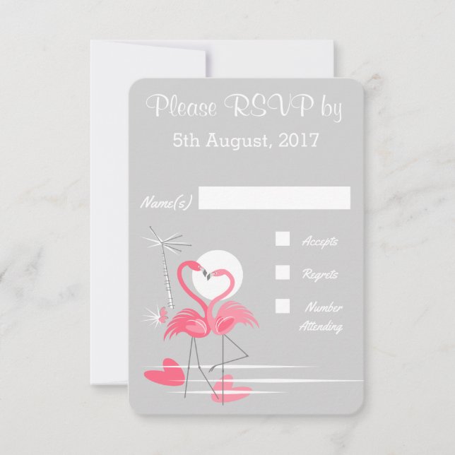 Convite RSVP de Casamento Flamingo Love (Frente)