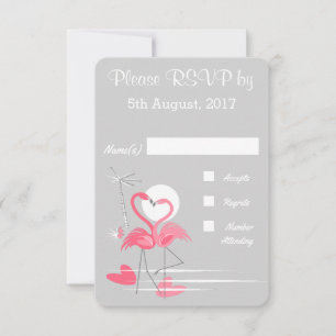 Convite RSVP de Casamento Flamingo Love