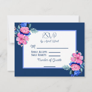 Convite RSVP de Casamento Floral Azul e Cor-de-Água Rosa