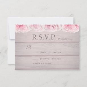 Convite RSVP de Casamento Floral Chic Rustic de Roses Rosa