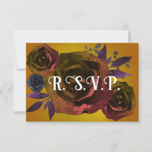 Convite RSVP de Casamento Floral Dark Moderno de Queda Gót