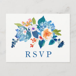Convite RSVP de Casamento Floral de Pêssego Azul E