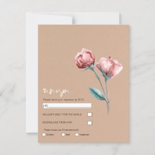 Convite RSVP de Casamento Floral em Aquarela Bege Pêssego
