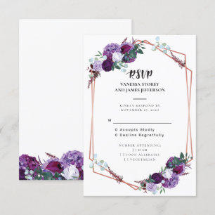Convite RSVP de Casamento Floral Roxo