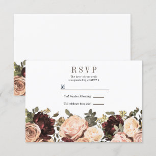 Convite RSVP de Casamento Folhas de Folhagem Floral Rosa e