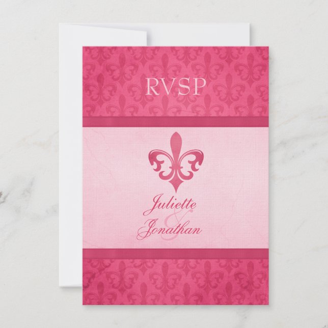 Convite RSVP de Casamento formal de Fleur De Lis Rosa (Frente)