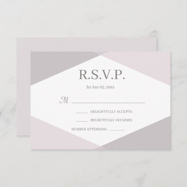 Convite RSVP de Casamento Geométrico Branco Rosa (Frente/Verso)