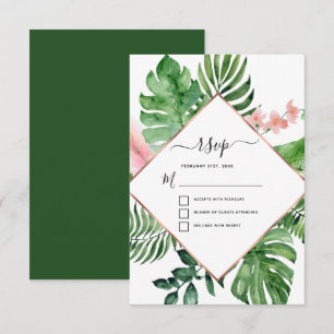 Convite RSVP de Casamento Geométrico com Aquarela de Palme