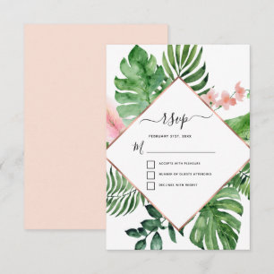 Convite RSVP de Casamento Geométrico com Aquarela de Palme