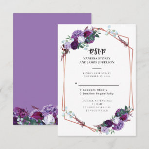 Convite RSVP de Casamento Geométrico Dourado com Rosa Flor