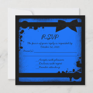 Convite RSVP de casamento grunge com fita preta azul néon