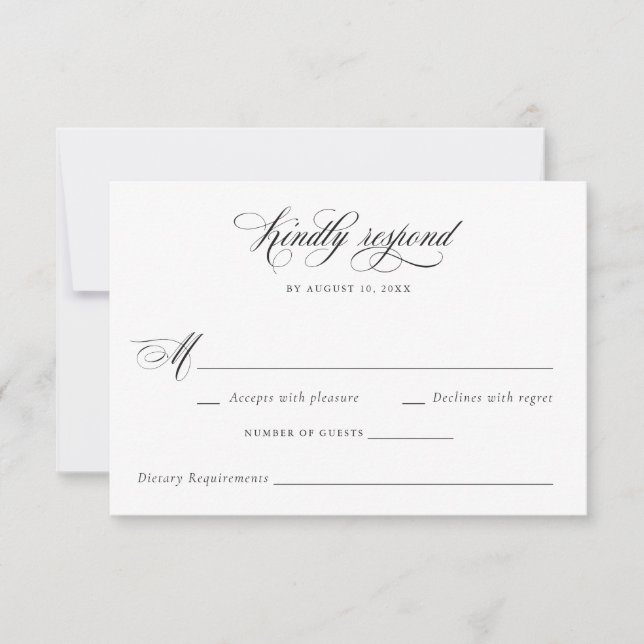 Convite RSVP de Casamento Moderno do Script de Caligrafia  (Frente)