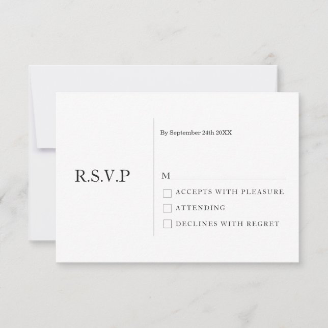 Convite RSVP de Casamento Moderno Mínimo Branco do Pastel  (Frente)