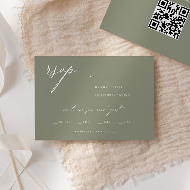 Convite RSVP de Casamento Oleícola de Script Elegante Mode (Criador carregado)