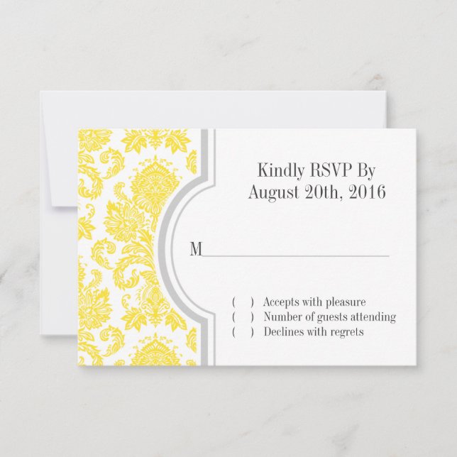 Convite RSVP de Casamento Personalizado do Damasco Amarelo (Frente)
