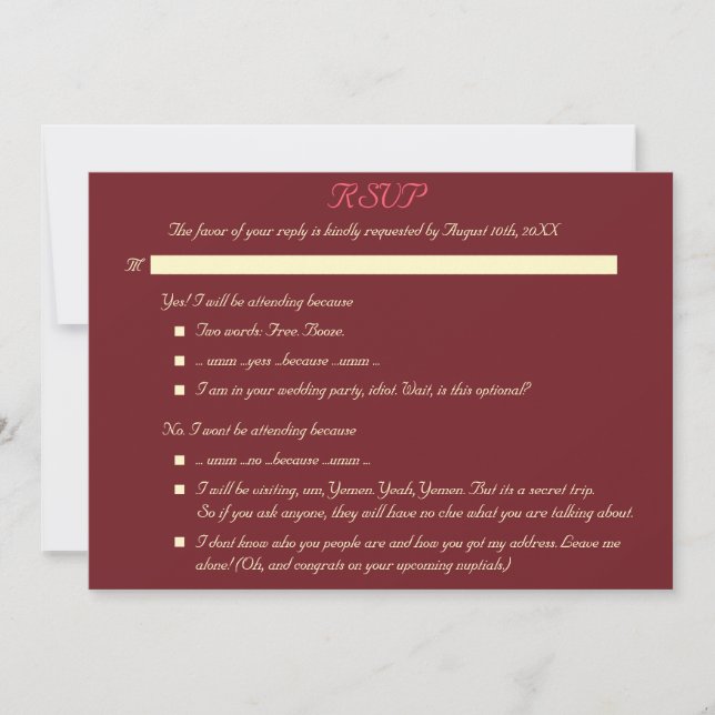 Convite RSVP de Casamento Personalizado Engraçado  (Frente)