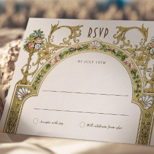 Convite RSVP de Casamento Real Vitoriano com Flores Vintag