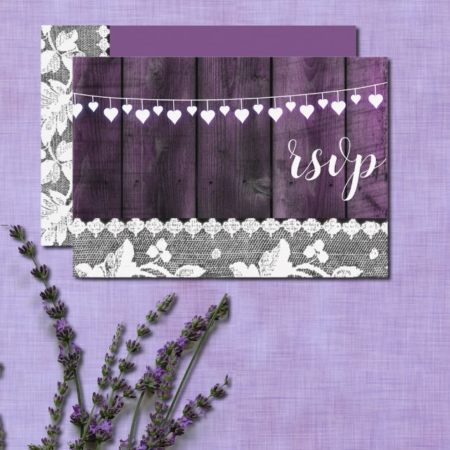 Convite rsvp de casamento rrrtic - madeira, rendas, cordas (Criador carregado)