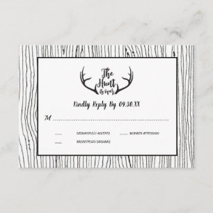 Convite RSVP de Casamento Rustic Wood Antler