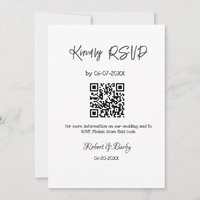 Convite RSVP de casamento simples código QR simples (Frente)