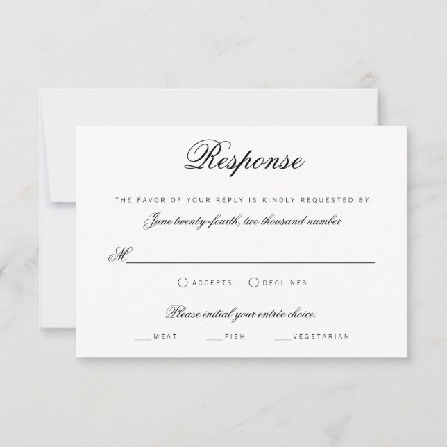 Convite RSVP de Casamento Tradicional de Script Clássico E (Frente)