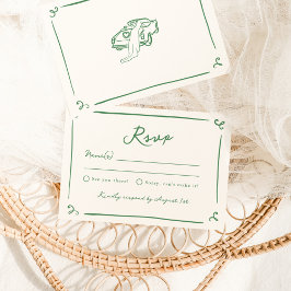 Convite RSVP de Casamento Verde Desenhado à Mão Branca