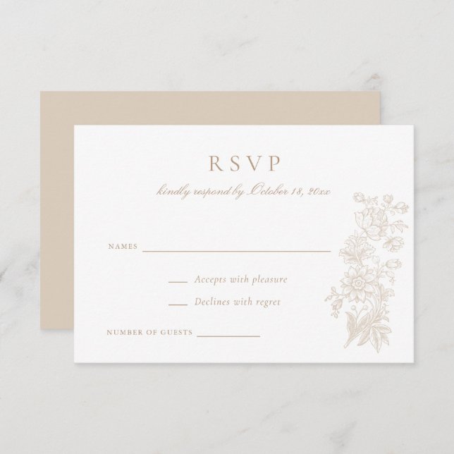 Convite RSVP de Casamento vintage Elegante Floral (Frente/Verso)